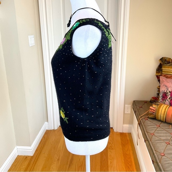 Vintage Sweater Lambswool Angora Beaded Sequins Floral (38) - Picture 3 of 7